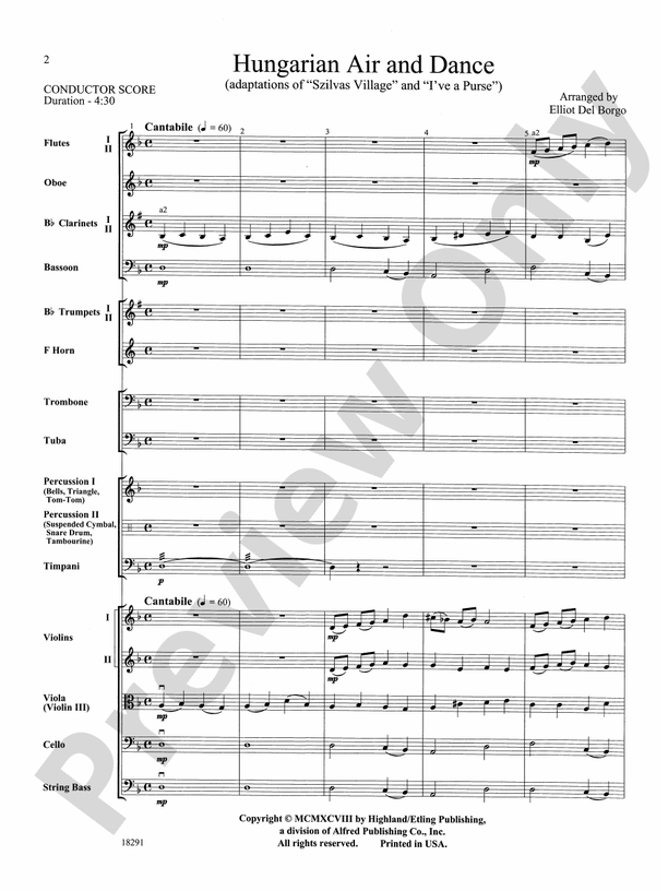 Hungarian Air and Dance – Full Orchestra Conductor Score & Parts (Digital Download)