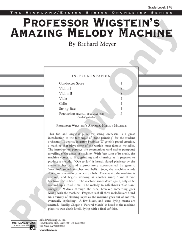 Professor Wigstein's Amazing Melody Machine – String Orchestra Conductor Score & Parts (Digital Download)