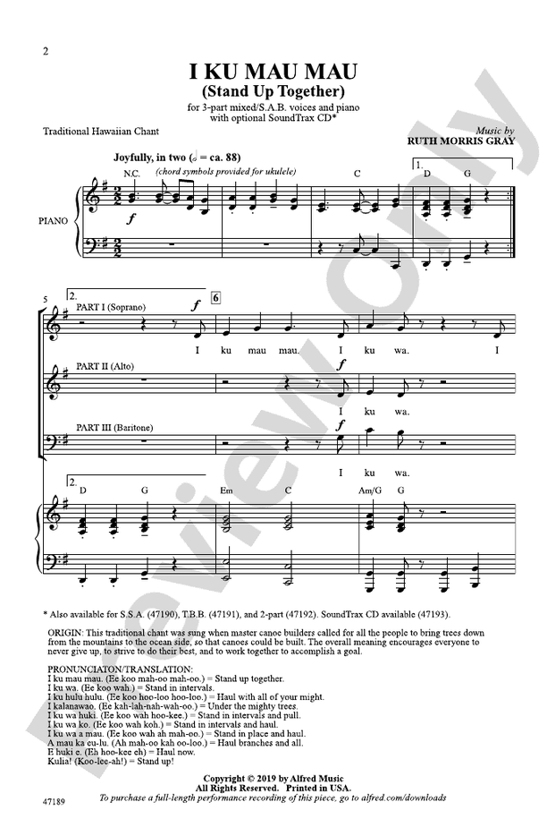I Ku Mau Mau – 3-Part Mixed/SAB Choral Octavo (Digital Download)