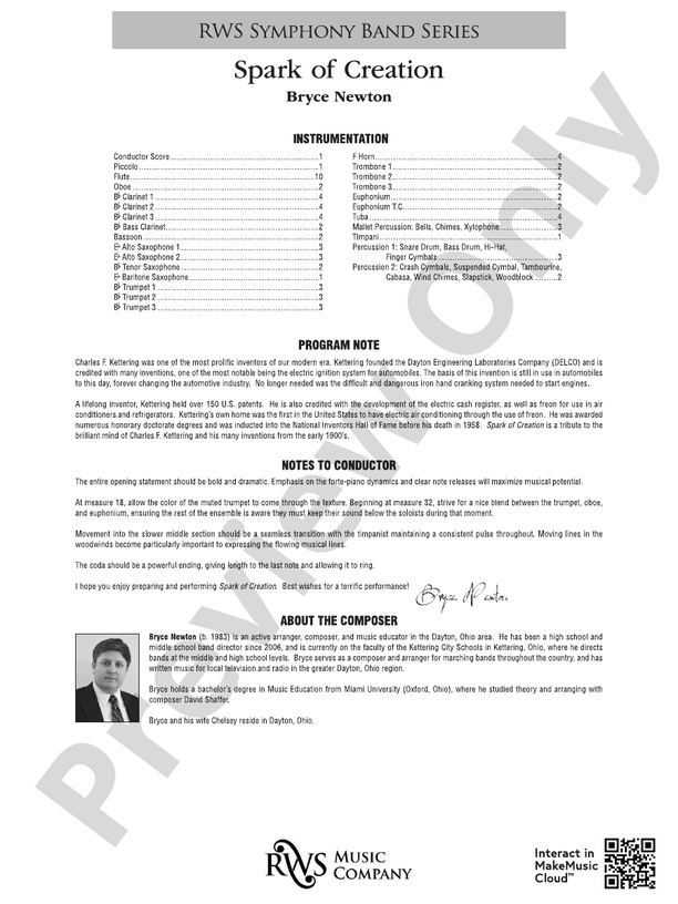 Spark of Creation - Concert Band Conductor Score & Parts (Digital Download)