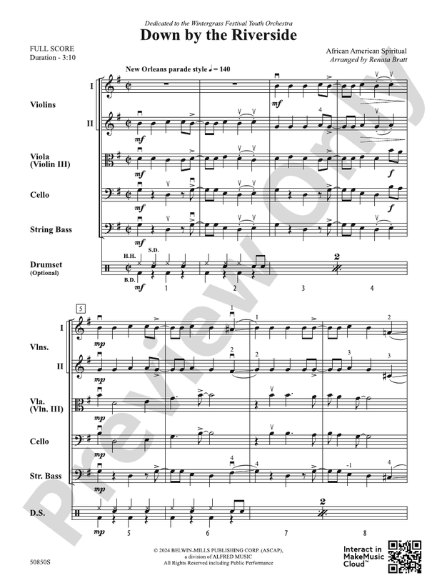 Down by the Riverside – String Orchestra Conductor Score & Parts (Digital Download)