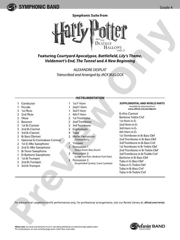 Harry Potter and the Deathly Hallows, Part 2, Symphonic Suite from - Concert Band Conductor Score & Parts (Digital Download)