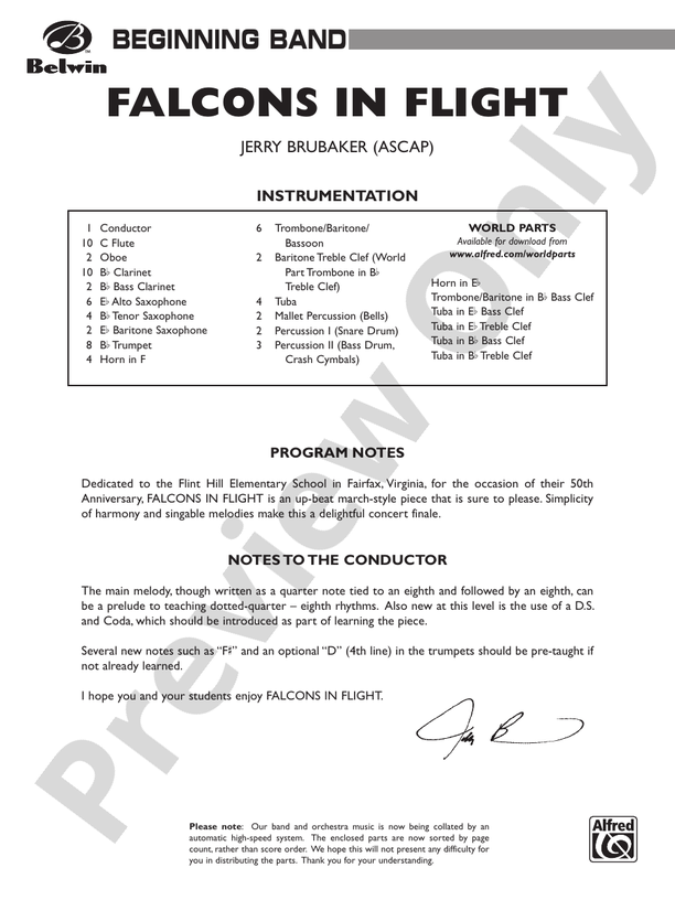Falcons in Flight - Concert Band Conductor Score & Parts (Digital Download)