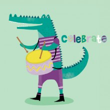 Greeting Card A Crocodile Playing on a Drum