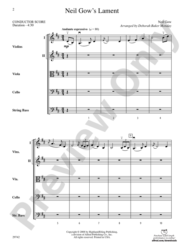 Neil Gow's Lament – String Orchestra Conductor Score & Parts (Digital Download)