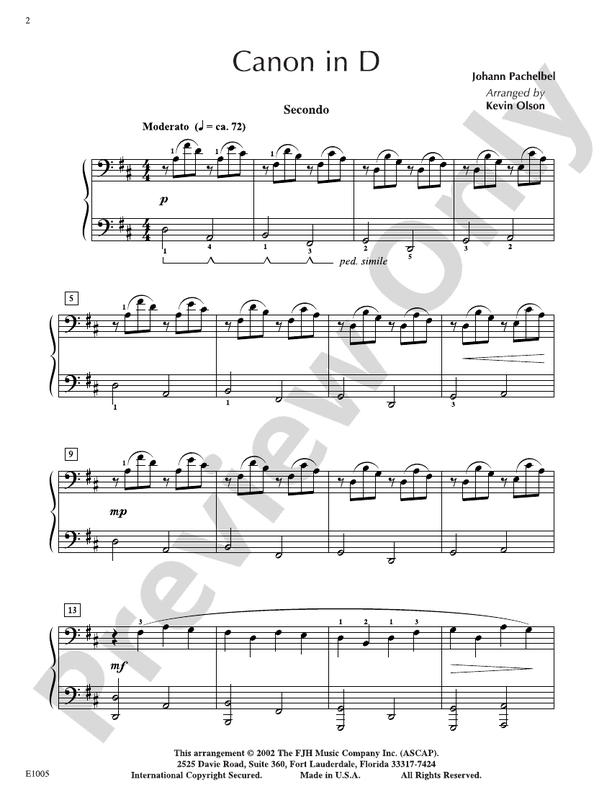 Pachelbel - Canon in D - Arr. Kevin Olson - Piano (Digital Download)