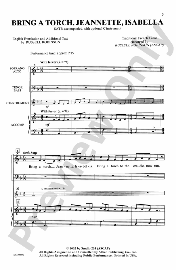 Bring a Torch, Jeannette, Isabella – SATB Choral Octavo (Digital Download)