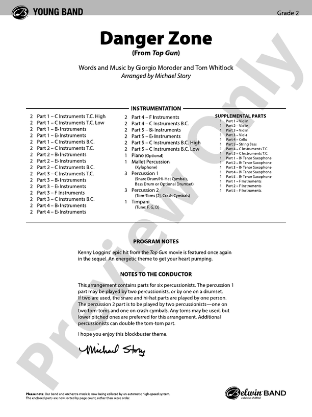 Danger Zone (Flexible Arrangement) - Concert Band Conductor Score & Parts (Digital Download)