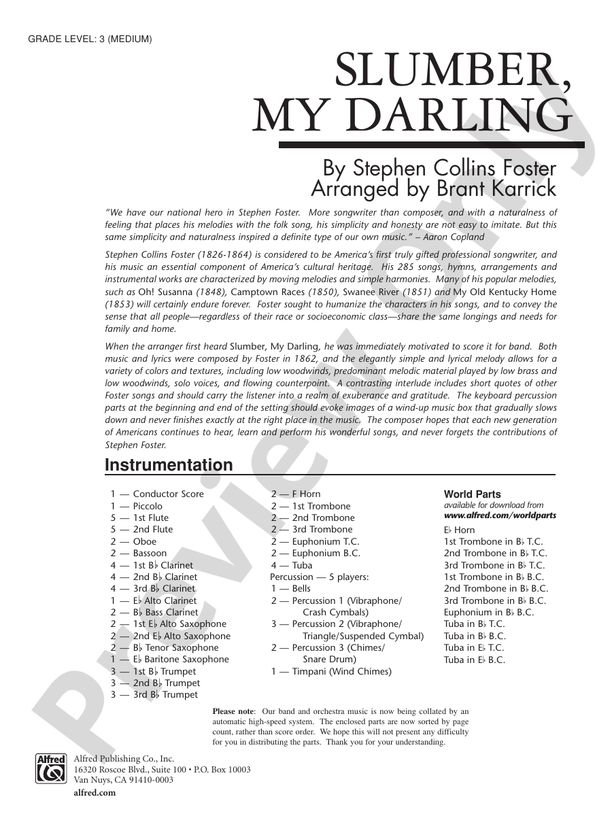 Slumber, My Darling - Concert Band Conductor Score & Parts (Digital Download)
