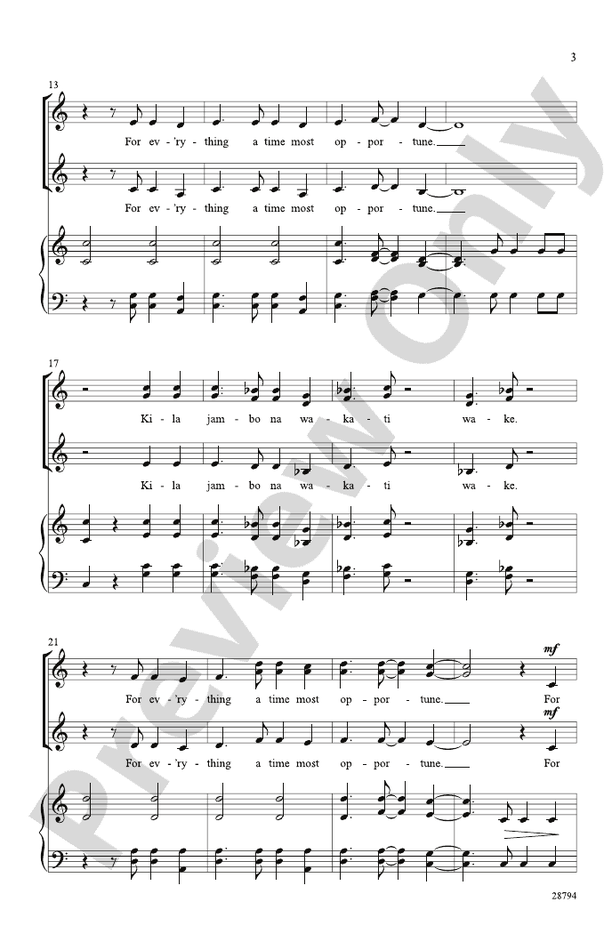 Kila Jambo na Wakati Wake (For Everything a Time Most Opportune - Swahili) – SSA Choral Octavo (Digital Download)
