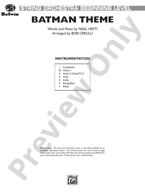 Batman Theme (Grade 1) - String Orchestra Conductor Score & Parts (Digital Download)