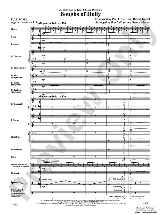 Boughs of Holly - Concert Band Conductor Score & Parts (Digital Download)