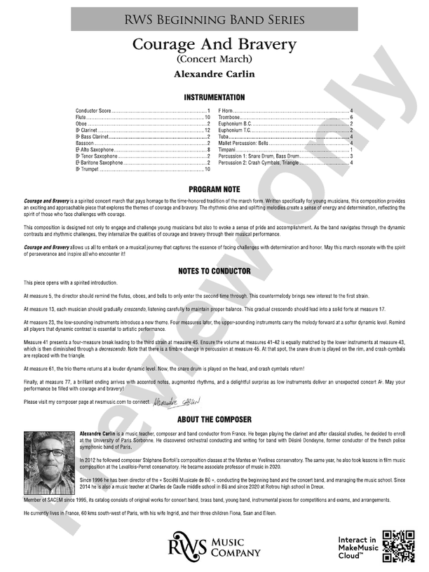 Courage and Bravery (Concert March) - Concert Band Conductor Score & Parts(Digital Download)