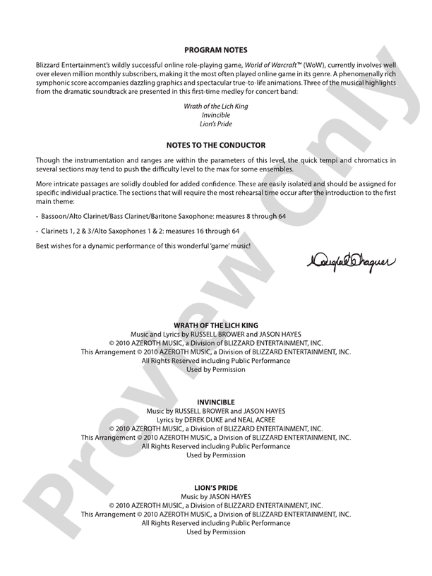 World of Warcraft, Suite from - Concert Band Conductor Score & Parts (Digital Download)