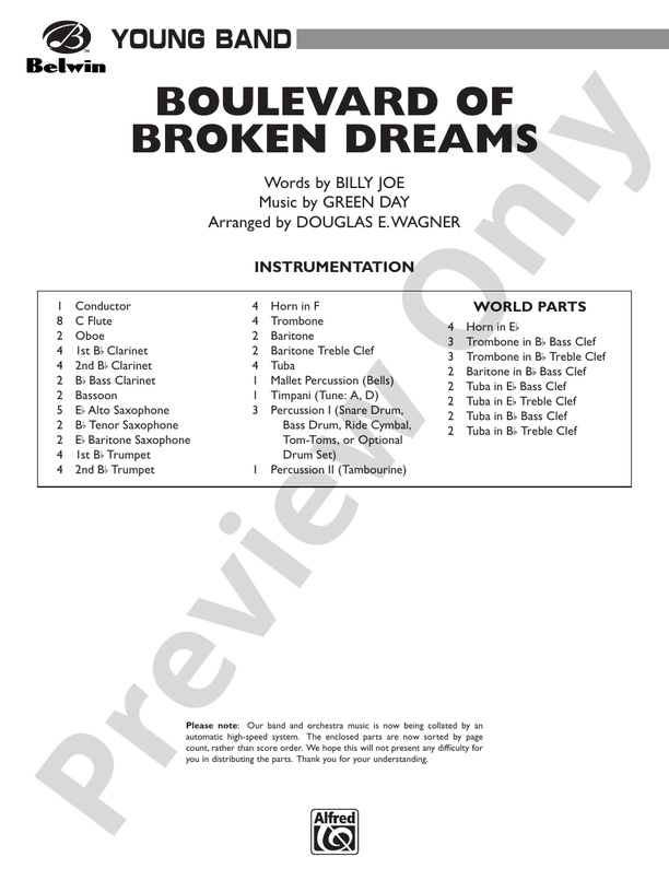 Boulevard of Broken Dreams - Concert Band Conductor Score & Parts (Digital Download)
