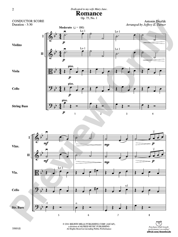 Romance, Op. 75, No. 1 – String Orchestra Conductor Score & Parts (Digital Download)