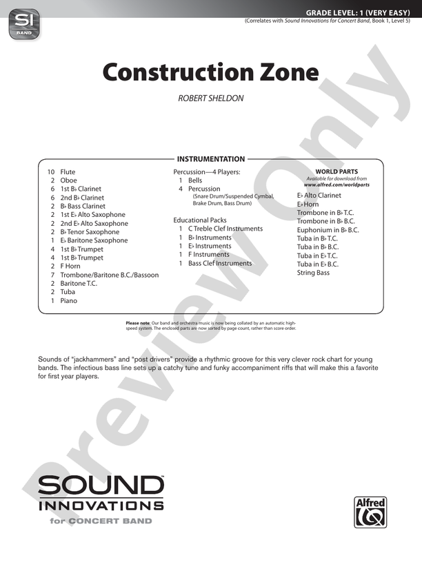 Construction Zone - Concert Band Conductor Score & Parts (Digital Download)