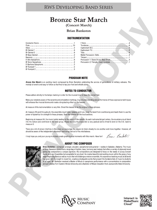 Bronze Star March - Concert March - Concert Band Conductor Score & Parts(Digital Download)