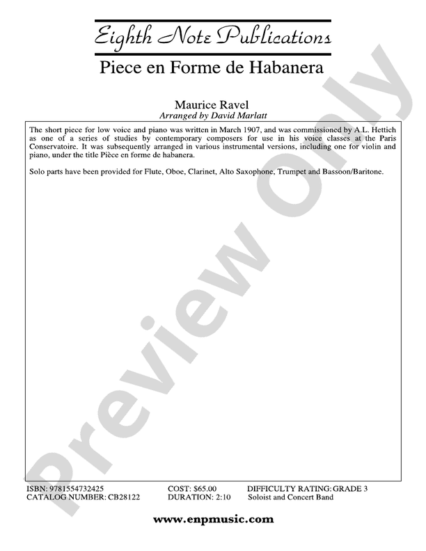 Piece en Forme de Habanera (Soloist and Concert Band) - Concert Band Conductor Score & Parts (Digital Download)