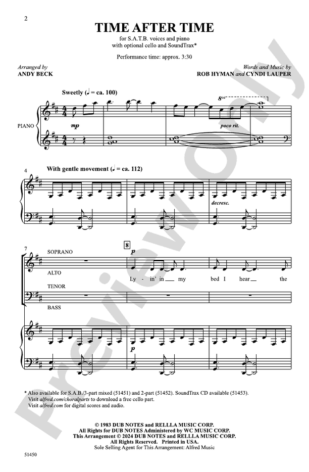 Time After Time - SATB Choral Octavo (Digital Download)