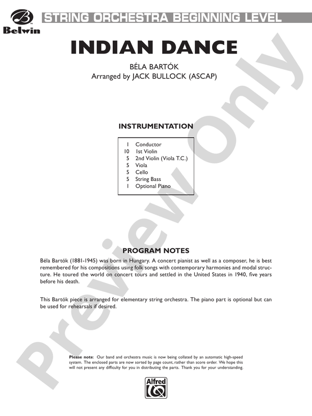 Indian Dance – String Orchestra Conductor Score & Parts (Digital Download)