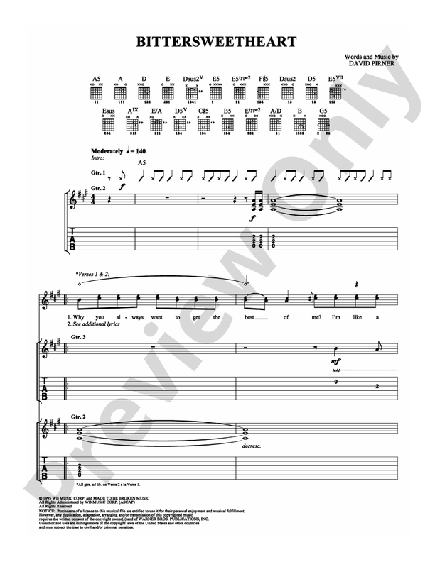 Bittersweetheart - Guitar TAB (Digital Download)