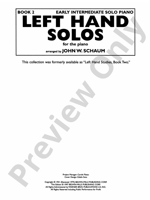 Left-Hand Solos, Book 2 (for left hand alone) - Piano Solo (Digital Download)