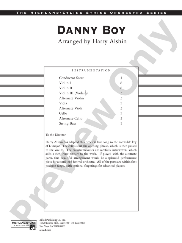 Danny Boy – String Orchestra Conductor Score & Parts (Digital Download)