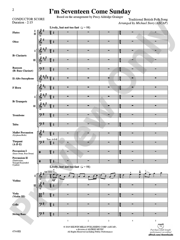 I'm Seventeen Come Sunday – Full Orchestra Conductor Score & Parts (Digital Download)