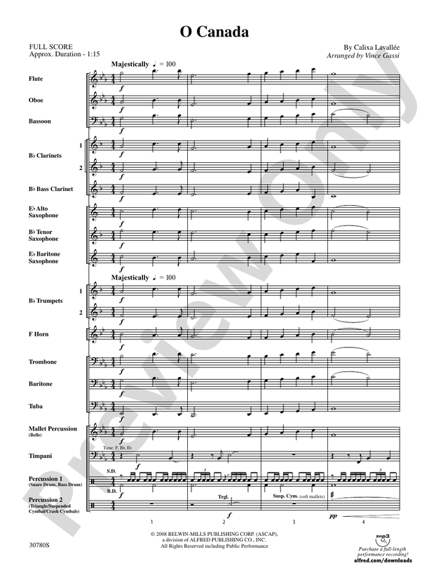 O Canada - Concert Band Conductor Score & Parts (Digital Download)