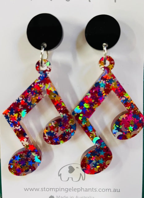 Drop Earrings - Large - Colourful Quavers Stomping Elephants Elvis