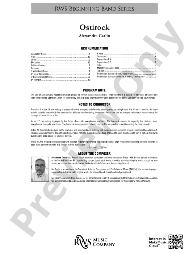 Ostirock - Concert Band Conductor Score & Parts (Digital Download)