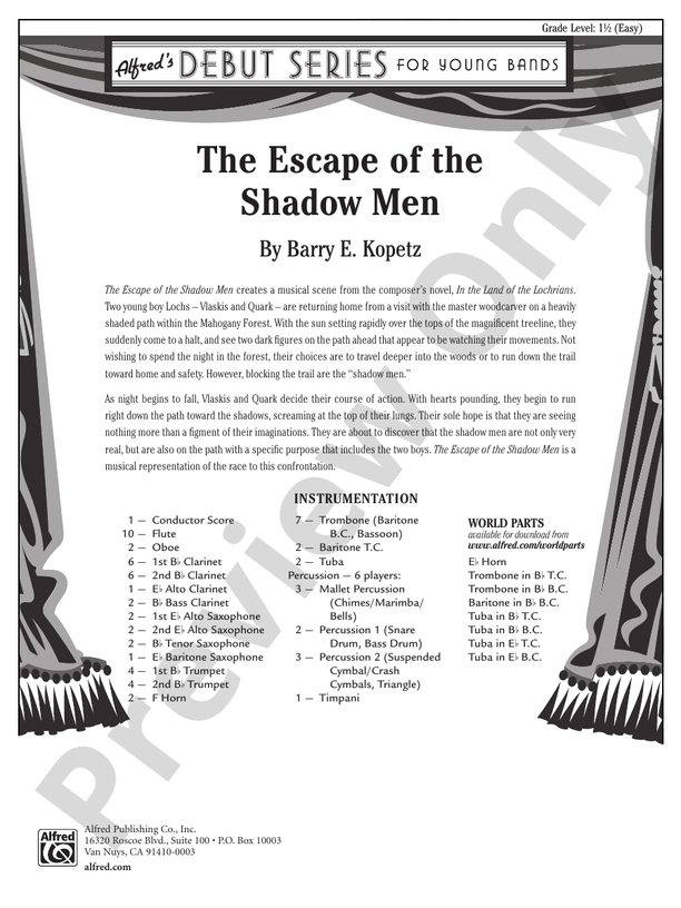 The Escape of the Shadow Men - Concert Band Conductor Score & Parts (Digital Download)