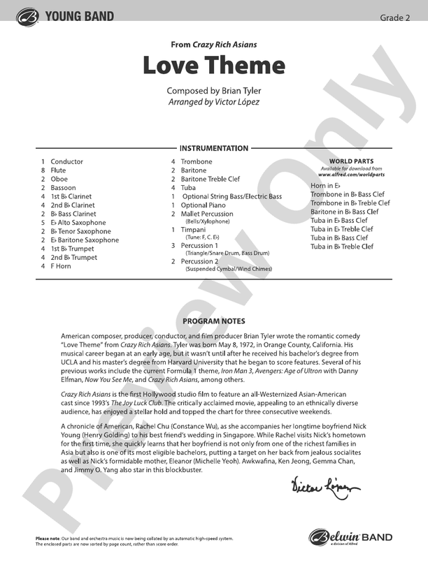 Love Theme - Concert Band Conductor Score & Parts (Digital Download)