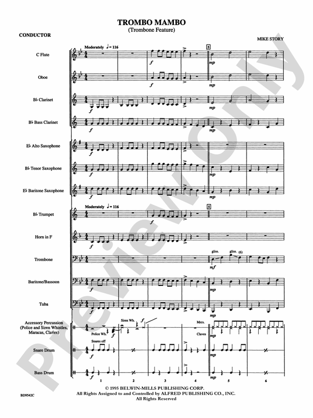 Trombo Mambo (Trombone Feature) - Concert Band Conductor Score & Parts (Digital Download)