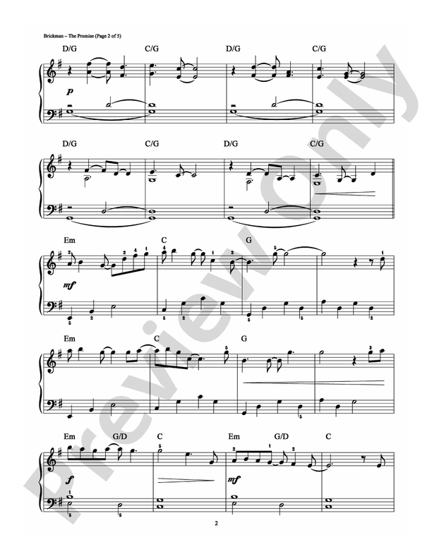 The Promise - Arr. Dan Coates - Easy Piano (Digital Download)