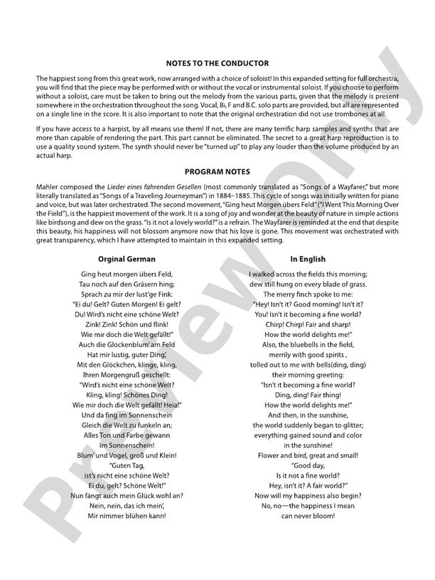 Ging heut Morgen übers Feld – Ful Orchestra Conductor Score & Parts (Digital Download)