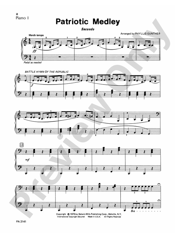Patriotic Medley - 2 Pianos, 8 Hands (Digital Download)
