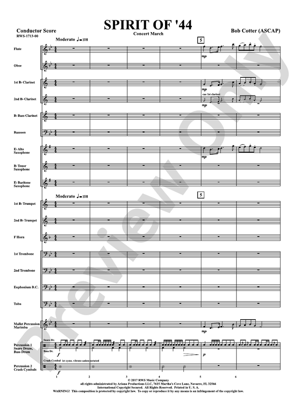 Spirit Of '44 - Concert March - Concert Band Conductor Score & Parts (Digital Download)