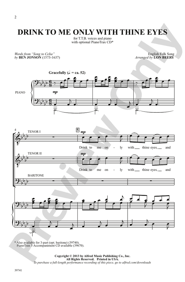 Drink to Me Only with Thine Eyes – TTB Choral Octavo (Digital Download)
