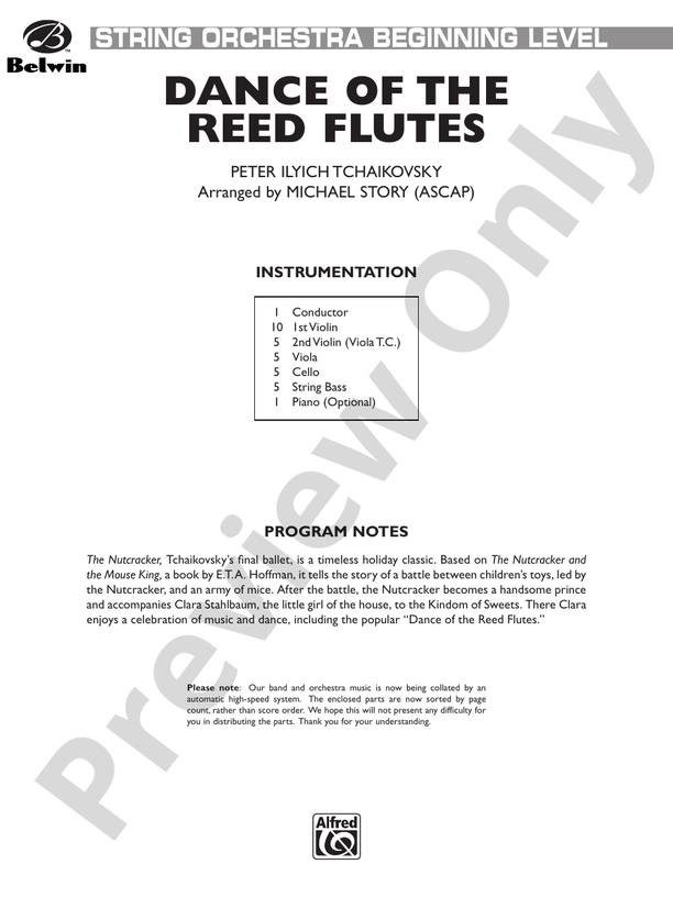 Dance of the Reed Flutes (from The Nutcracker) – String Orchestra Conductor Score & Parts (Digital Download)