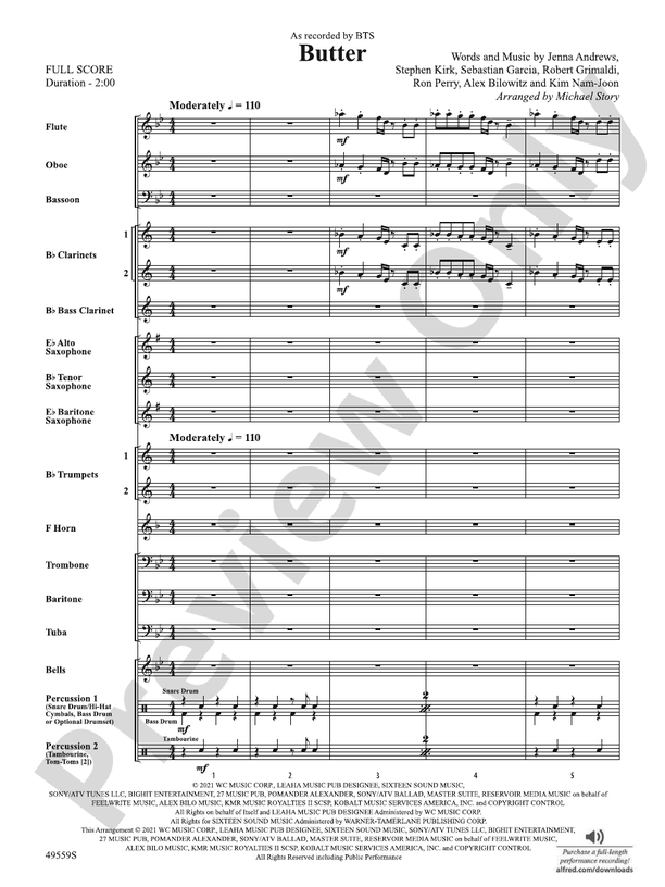Butter - Concert Band Conductor Score & Parts (Digital Download)