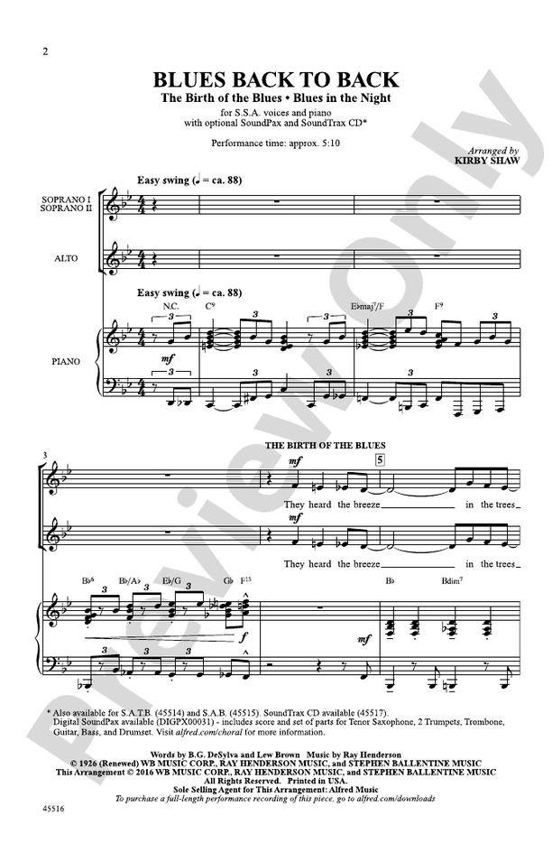 Blues Back to Back – SSA Choral Octavo (Digital Download)