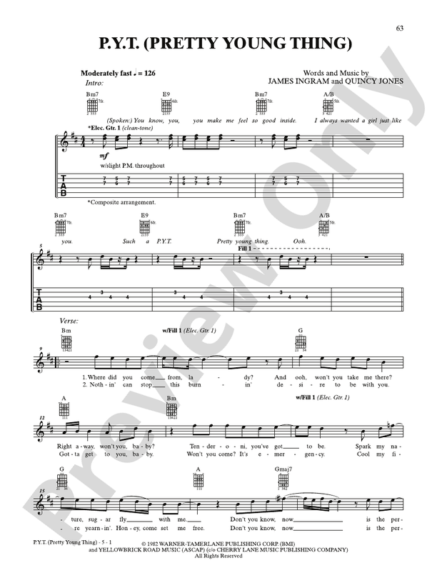 P.Y.T. (Pretty Young Thing) - Interm./Easy Guitar TAB (Digital Download)
