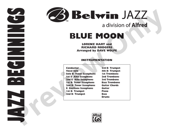Blue Moon (Grade 3) - Jazz Ensemble Conductor Score & Parts(Digital Download)