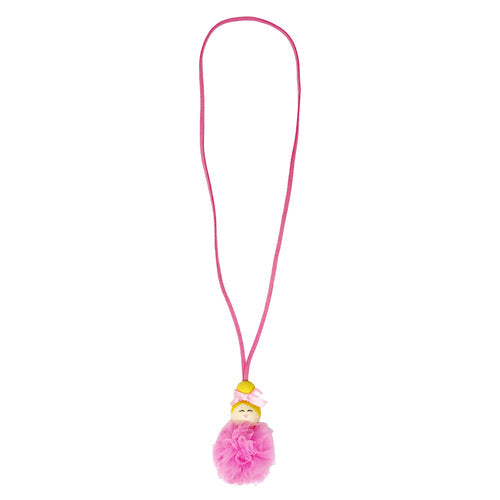 Hand Painted Wooden Bead Ballerina Pink Tulle Necklace