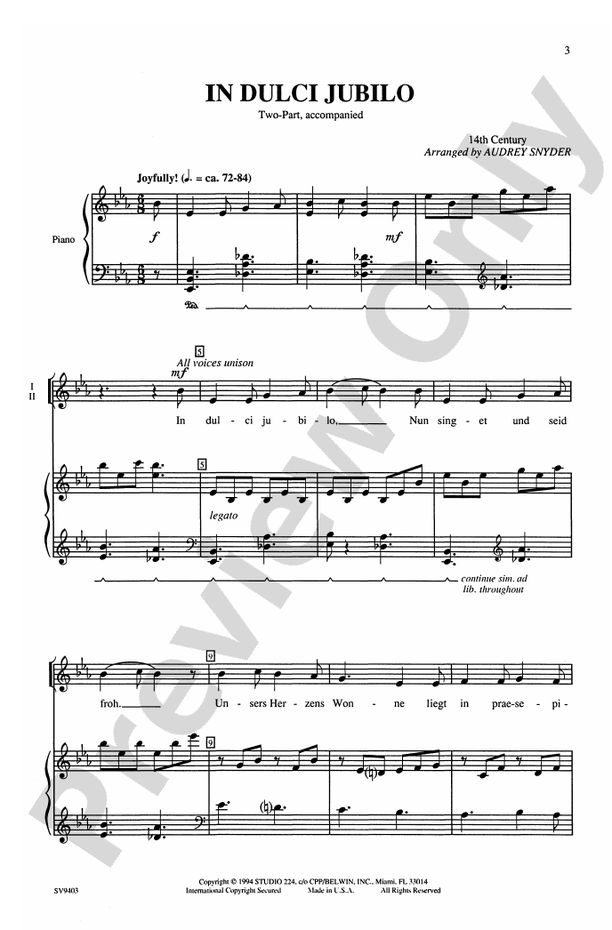In Dulci Jubilo – 2-Part Choral Octavo - Digital Sheet Music Download (Digital Download)