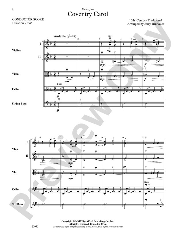 Coventry Carol, Fantasy on – String Orchestra Conductor Score & Parts (Digital Download)
