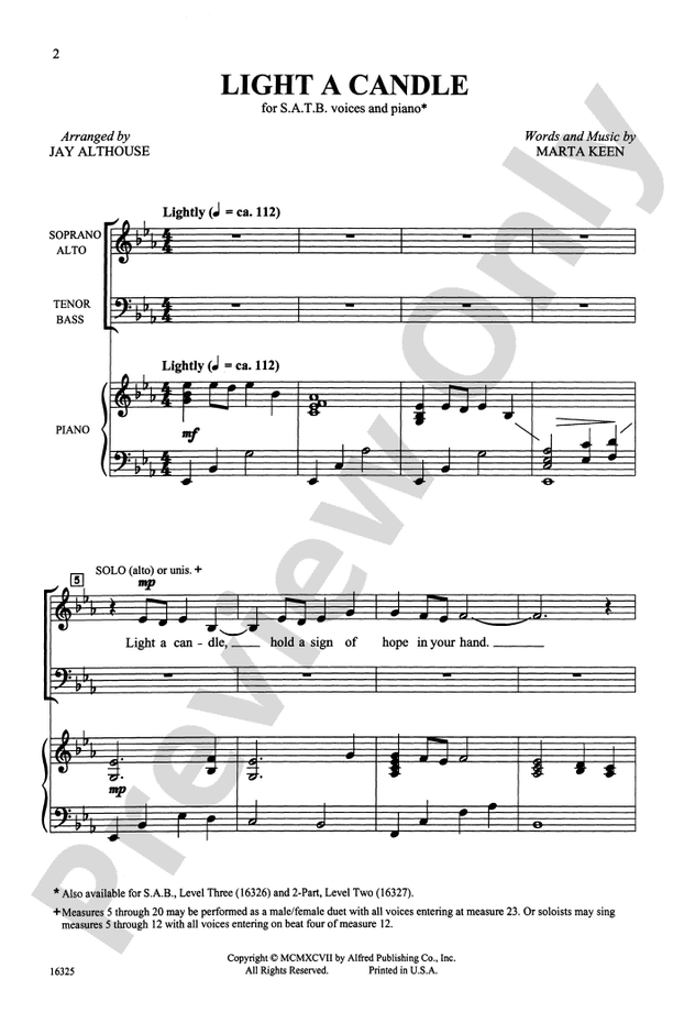Light a Candle - Althouse/Keen – SATB Choral Octavo (Digital Download)
