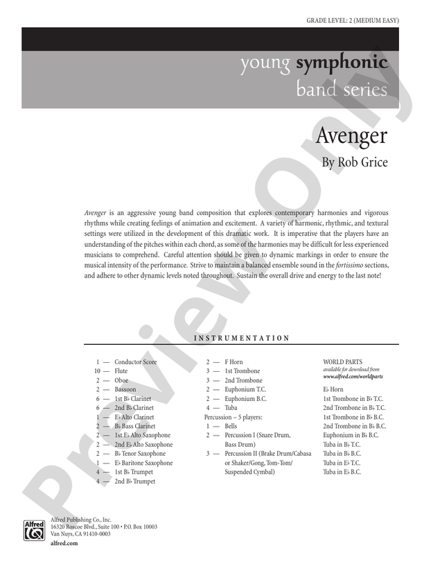 Avenger - Concert Band Conductor Score & Parts (Digital Download)